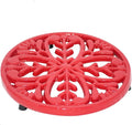 JOGREFUL Cast Iron Trivet Mats, Kitchen Pot Holders to Portect Table/Countertops, Heat Resistant Mats for Teapot/Hot Dishers/Plates, Vintage Mats with Weighted-Base, Mistletoe Pattern, Red