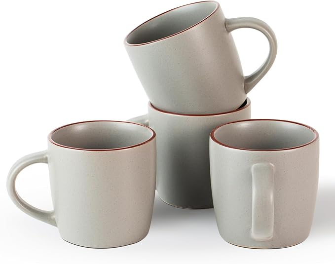 famiware Mercury Coffee Mugs 13 oz, Coffee Mugs Set of 4 with Handle, Cups for Latte, Hot Tea, Cappuccino, Mocha, Cocoa, Dark Grey
