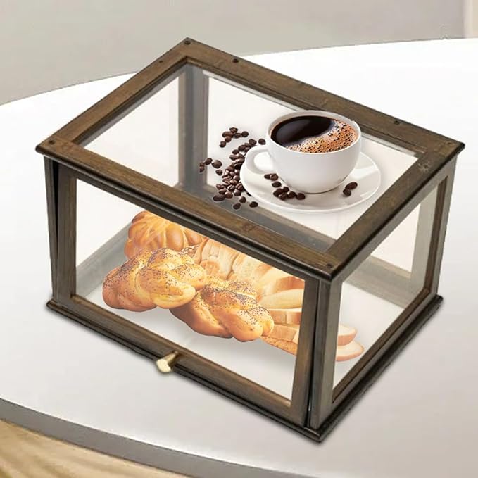 Bamboo Bread Box For Kitchen Countertop, Clear Acrylic Display Case, Bread Bin With Door, Acrylic Storage Containers For Bread, Handbag, Purse, Collectibles, Cosmetic (2)