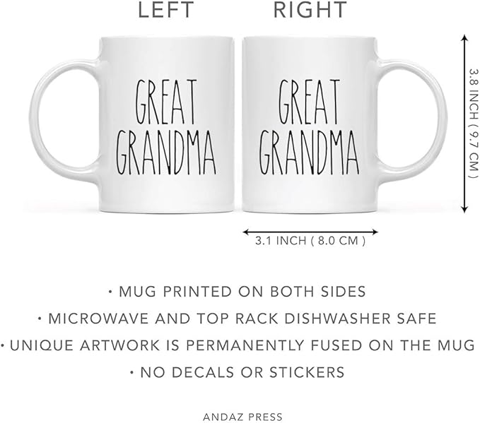 Andaz Press Simple Rustic Farmhouse Kitchen Decor 11oz. Ceramic Coffee Tea Mug Gift, Great Grandma, 1-Pack