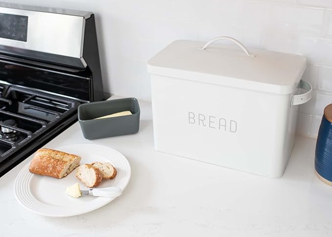 Nat & Jules Extra Large White 15 x 10 Metal Farmhouse Bread Box - Holds Two Full Loaves