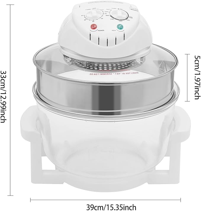 17L/17.96Qt Glass Air Fryer Turbo Air Fryer Mechanical Turbo with 360°Clear Glass View Halogen Oven Temperature Control Range 32-482℉1400W Convection Oven for Home and Restaurant Cooking