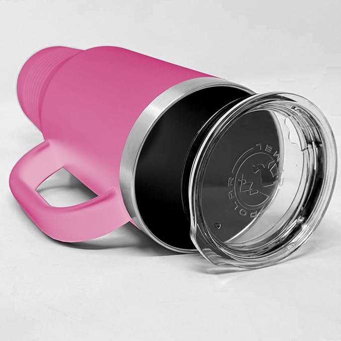 LaserGram 40oz Vacuum Insulated Travel Mug with Handle, Sushi, Personalized Engraving Included (Pink)