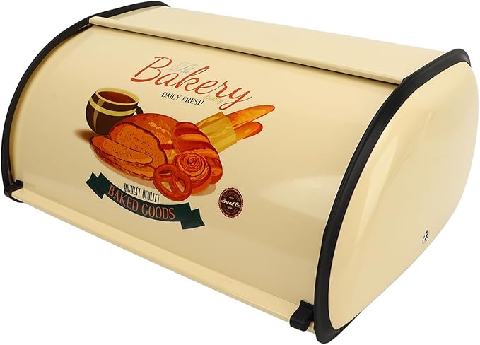 Topyond Vintage Bread Box, Metal Bread Box for Kitchen Countertop, Rustic Bread Holder with Roll Top Lid, Farmhouse Bread Storage Bin, Stainless Steel Breadbox for Homemade Bread