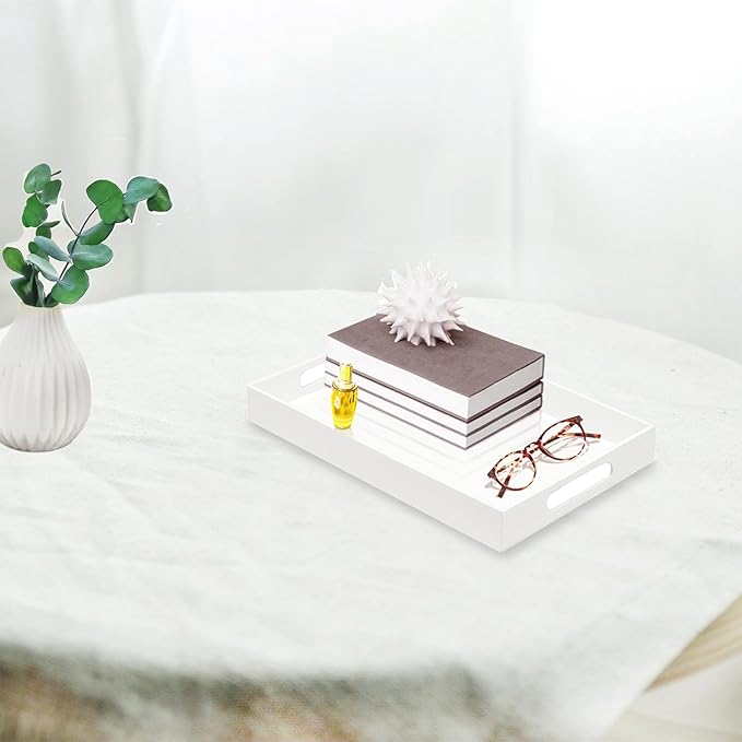 SetGame Acrylic Serving Tray with Handles, Bathroom Desktop Decorative Storage Arylic Trays, Simple Vanity Tray Food Tea Fruit Dinner Snack Tray for Bar Kitchen Party