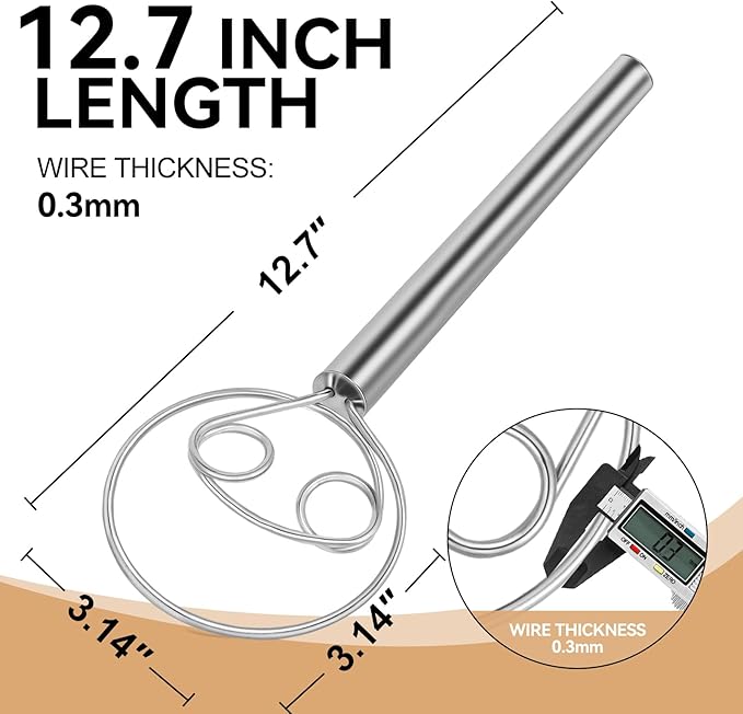 Danish Dough Whisk Stainless Steel Hook Dutch Baking Tool Bread Sourdough Mixer for Pizza Pastry Cake Batter Making