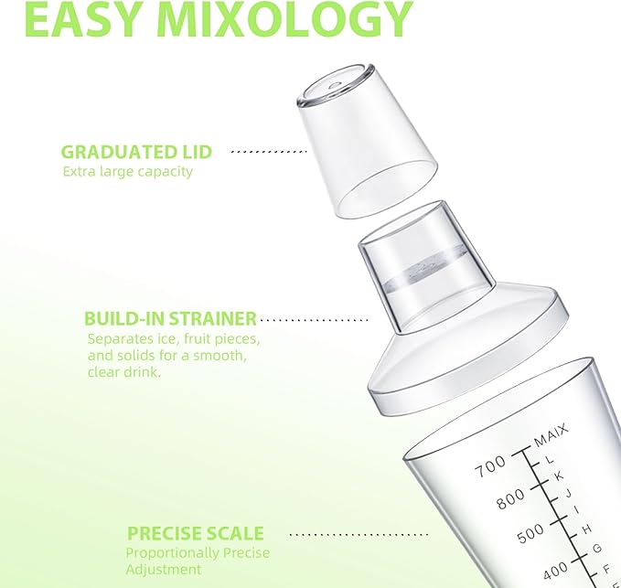 Plastic Boston Cocktail Shaker Set, 6 Pack 24oz Shatterproof Bartender Kit with Built-in Strainer Lids, Travel Bar Tools for Beginners, Mixing Martinis, Margaritas (700ML-A, 6 pack)