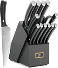 Premium Knife Set High Carbon Stainless Steel Forged Sharp Knives Set for Kitchen Rivet Ergonomic Handle Hundreds of Years of Masterful Craftsmanship(Black,15PCS)