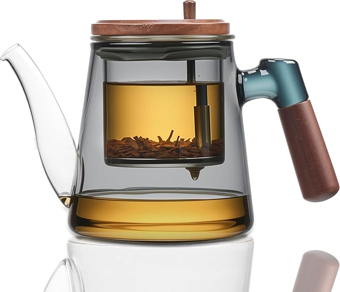 PARACITY Enchanti Tea Pot,650ml/22oz Glass Teapot with Removable Infuser,One Button Press to Filter the Tea Soup,Tea Water Separation Design, Borosilicate Glass Tea Infuser for Loose Leaf Oriental Tea