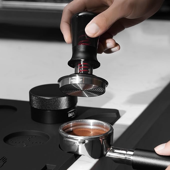 IKAPE 51mm Semi-Transparent Espresso Coffee Tamper, Spring-loaded Calibrated Tamper with Premium Threaded Stainless Steel Base, Compatible with All 51mm Bottomless Portafilters(New Upgrade)