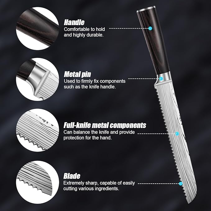 1-Piece Premium Japanese Kitchen Knife Set - Imperial Collection, Laser Damascus Pattern, 440A Stainless Steel Ultra Sharp for Fast Cutting (Redwood 1M)