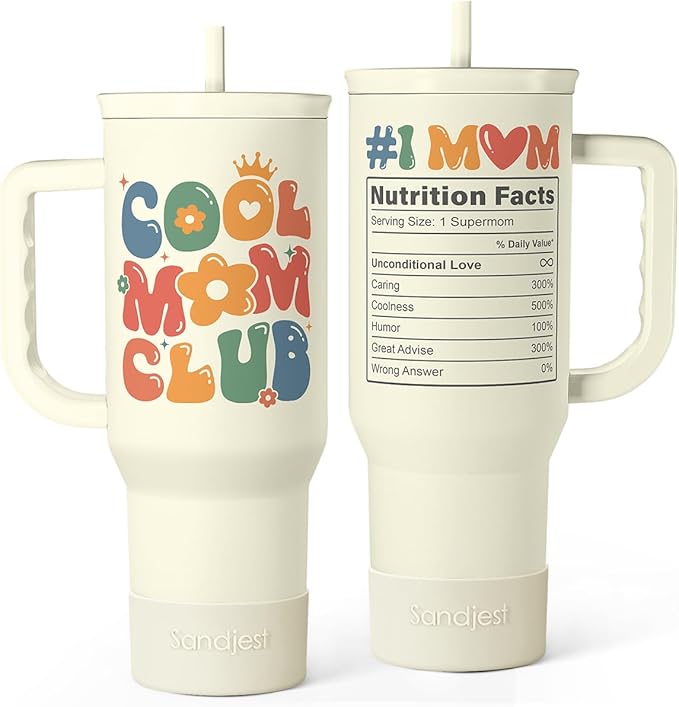 Mom Tumbler with Handle 40oz, Cool Mom Club Cup Stainless Steel Insulated Tumblers Coffee Travel Mugs, Gifts for Moms from Daughter Son, Best Mother Gift for Birthday Christmas Mothers Day