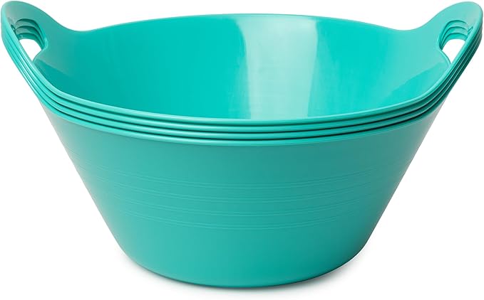 Tiawudi 4 Pack Snack Bowls (4.9L Large), Plastic Serving Bowls for Party, Large Bowls with Handles for Kitchen, Fruit, Cereal, Candy, Salad and Chip, Microwave Safe