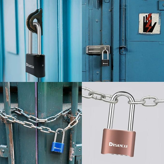 1 Pack disecu Heavy Duty 4 Digit Combination Lock, 2.5 Inch Long Shackle Outdoor Waterproof Padlock for School Gym Locker, Storage Unit, Fence, Gate, Toolbox (Brass)