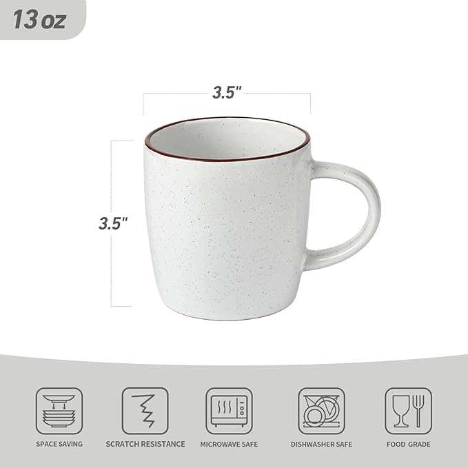 famiware Mercury Coffee Mugs 13 oz, Coffee Mugs Set of 6 with Handle, Cups for Latte, Hot Tea, Cappuccino, Mocha, Cocoa, White