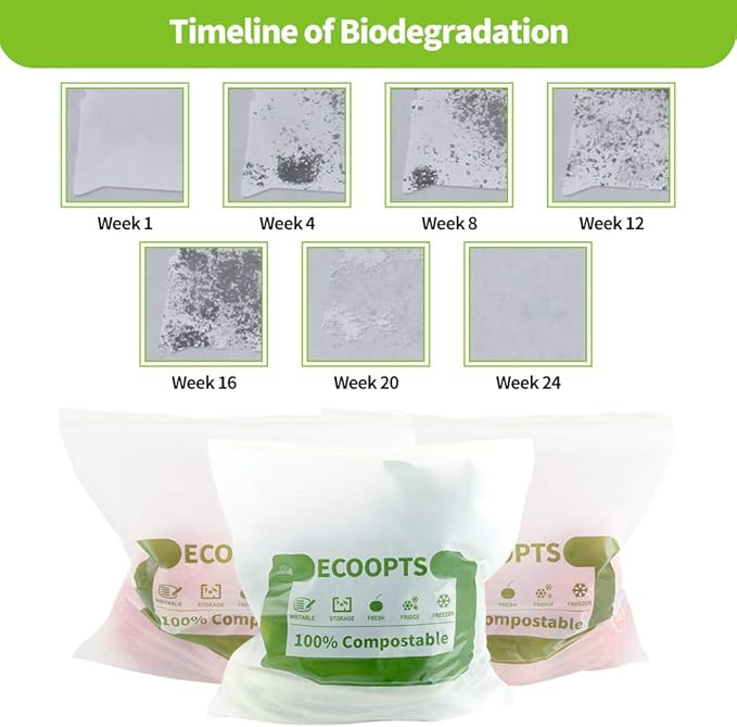 100% Compostable Sandwich Zip Bag | ECO-Friendly Food Storage Bags | Freezer Bag | Plant-Based BPA-free | Seal well for Fruit,Food and Snack (1, Medium)
