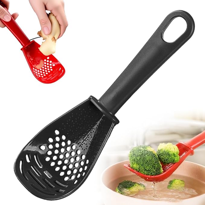 Multifunctional Kitchen Cooking Spoon, 2026 Upgraded Slotted Spoon, Great for Cooking and Serving, Heatproof Spoon for Mixing, Grating, and Draining (Black)
