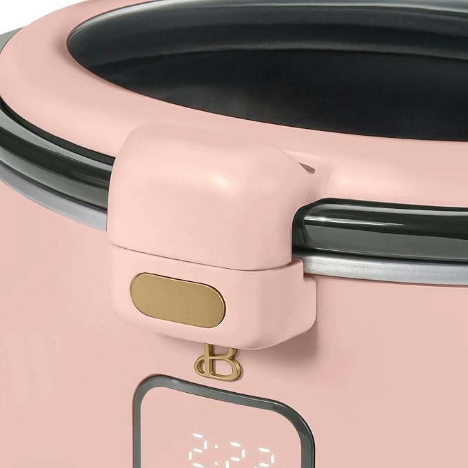Beautiful 4-Qt Programmable Slow Cooker with Hinged Locking Lid & Touch Display – 3 Heat / 4 Timer Settings (Rose)