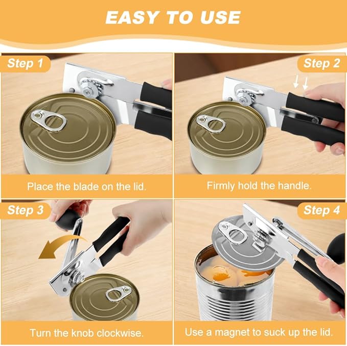 2 pcs Can Opener Manual,Can Opener with Magnet,Can Openers Hand Held Heavy Duty,Bottle Opener,Can Opener Manual Hand Crank,Classic Multifunction Can Opener,Can Opener Smooth Edge