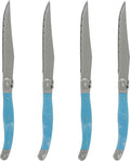French Home Laguiole 4-Piece Steak Knife Set – Sophisticated Stainless Steel Dinner Knives with Faux Turquoise Handles & Iconic Bee Emblem – Serrated Knives for Smooth Cutting (9.25")