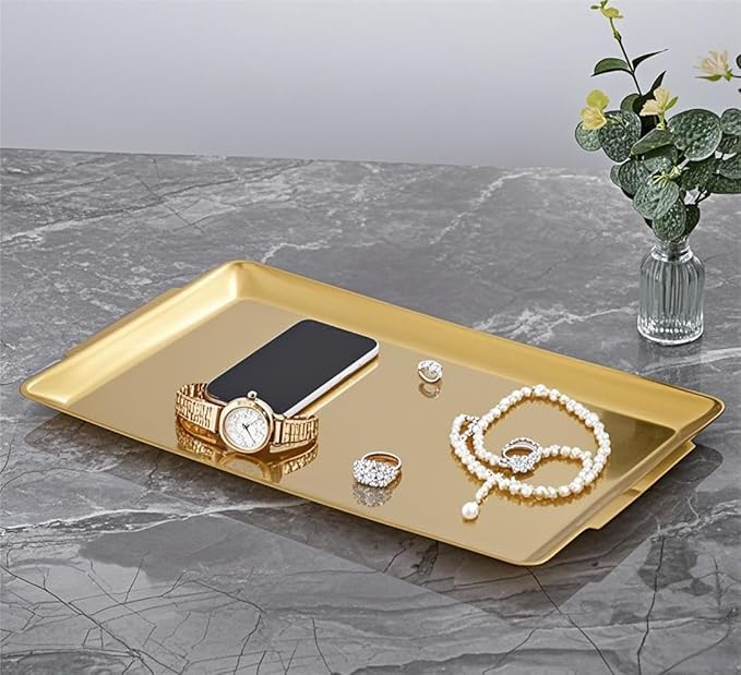 16.3" x 11" Large Serving Platters, Stainless Steel Heavy-Duty Large Serving Trays, Gold Rectangular Plates for Food, Fruit, Party, Wedding, Christmas, Chip and Scratch Resistant