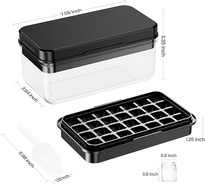 Ice Cube Tray with Lid and Bin, 28 pcs Ice Cubes Molds, Ice Trays for Freezer, Ice Cube Tray Mold, with 1 tray, Ice Freezer Container, Spill-Resistant Removable Lid & Ice Scoop, for Whiskey,Cocktail