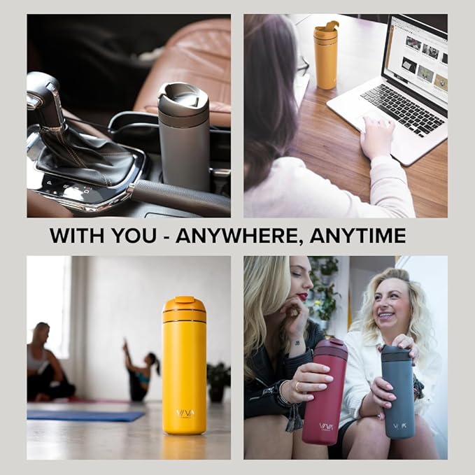 VIVA Recharge Mint Insulated Tea & Coffee Mug & Travel French Press Coffee Maker, 16 oz, Brew & Drink From the Same Coffee Mug On the Go or Camping