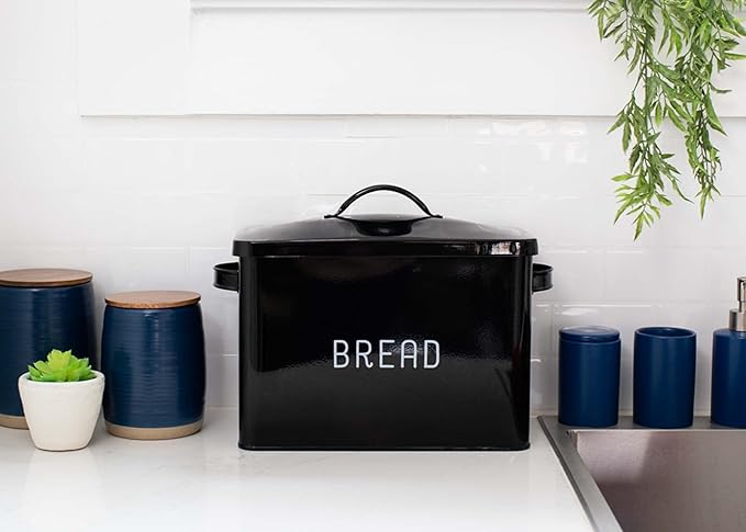 Nat & Jules Extra Large Black 15 x 10 Metal Farmhouse Bread Box - Holds Two Full Loaves