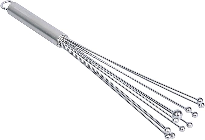 Restaurantware 12.5 in Stainless Steel Ball Whisk - German Standard Egg Beater with Ergonomic Handle, Dishwasher Safe - Manual Mixer Cooking Whisk for Baking, Stirring, Sauces, Beating