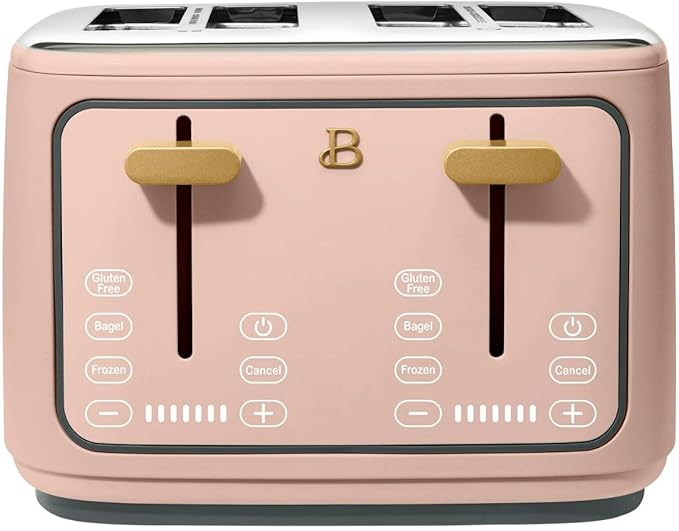 Beautiful 4 Slices Toaster - 7 Shade Settings, Touch Display, Extra-Wide Slots for Bagels, Gluten-Free & Frozen Presets, LED Countdown, Removable Crumb Tray, 1800-watt toasting (Rose)