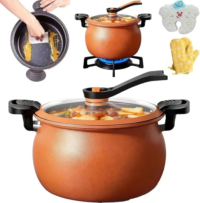 Multifunctional Large Capacity Non-stick Pressure Cooker, Micro Electric Pressure Cooker Pot Anti Scalding Handle Transparent Pot and Pan for Culinary Styles(Orange)