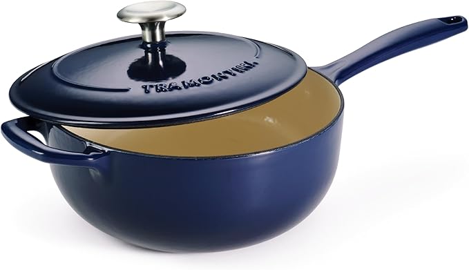 Tramontina Bestow Enameled Cast Iron Saucier Pan with Lid, 3-quart, Blue