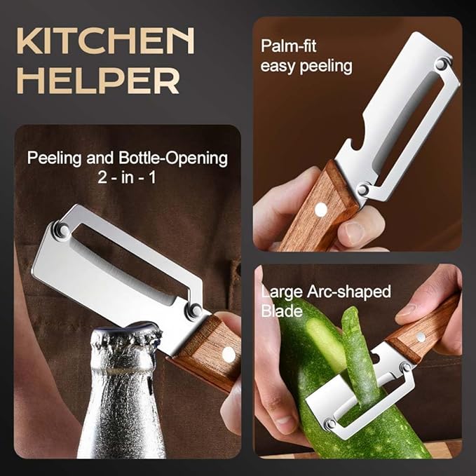 Multi Functional Vegetable Peeler for Kitchen, Ultra Sharp Stainless Steel Veggie, Fruit, Carrot, Orange & Potato Peeler with Ergonomic Handle, Julienne Peeler & Bottle Opener, Fruit Peeler (2pcs)