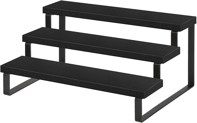YINMIT Wooden Display Riser Stand, Tiered Perfume and Cologne Organizer Stand, 3 Tier Spice Rack Organizer, Rustic Display Shelf for Candles (3 Tier,Black)