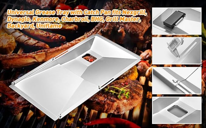 Drip Pan fits Nexgrill Parts, Adjustable with Drip Tray Suitable for Dyna Glo, Kenmore BHG, Grill Master, Backyard, Universal Drip Tray for 3/4/5 Burner,Grease Tray for Charbroil Expert Gas Grill