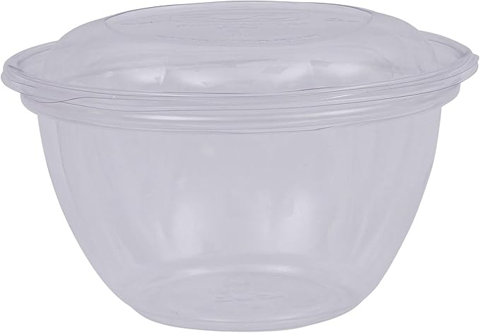 ECO PRODUCTS Compostable Clear PLA Plastic 18oz Salad Bowl With Lid, Case of 150, Grab 'n' Go Round Cold Takeout Food Containers, Renewable Plant-Based, Disposable, ASTM Compliant, BPI-Certified