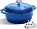 Cast Iron Dutch Oven Pot With Lid - AIVIKI 5QT Enameled Dutch Oven for Bread Baking With Cotton Potholders - Heavy- Duty Cookware Across All Cooktops, Wedding Registry Ideas & Gifts, Blue