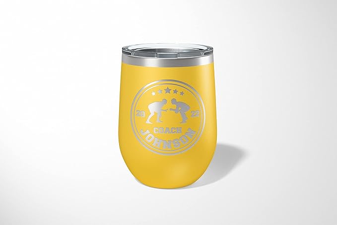 Wrestling Coach gifts, Tumbler, Coach tumbler, Wrestling gifts, Coach Beer glass, Coach gift, Wrestling Coach, Coach gifts, Wrestling Coach (Wrestling Circle, Yellow, 12oz Wine Tumbler)