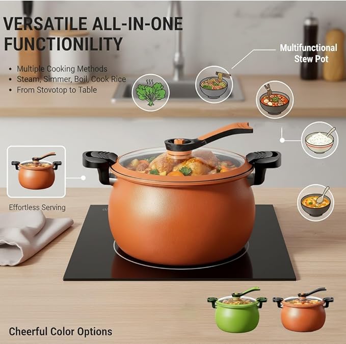 Multifunctional Large Capacity Non-stick Pressure Cooker, Micro Electric Pressure Cooker Pot Anti Scalding Handle Transparent Pot and Pan for Culinary Styles(Orange)