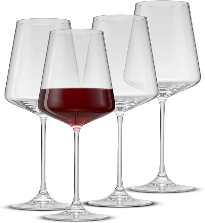 JoyJolt Sidney Red Wine Glasses Set of 4 | 19 oz Modern Wine Glasses with Long Stem | Home Bar Glass Set | Wedding Registry, Birthday, Anniversary, Gifts | Premium Crystal Stemware Made in Europe