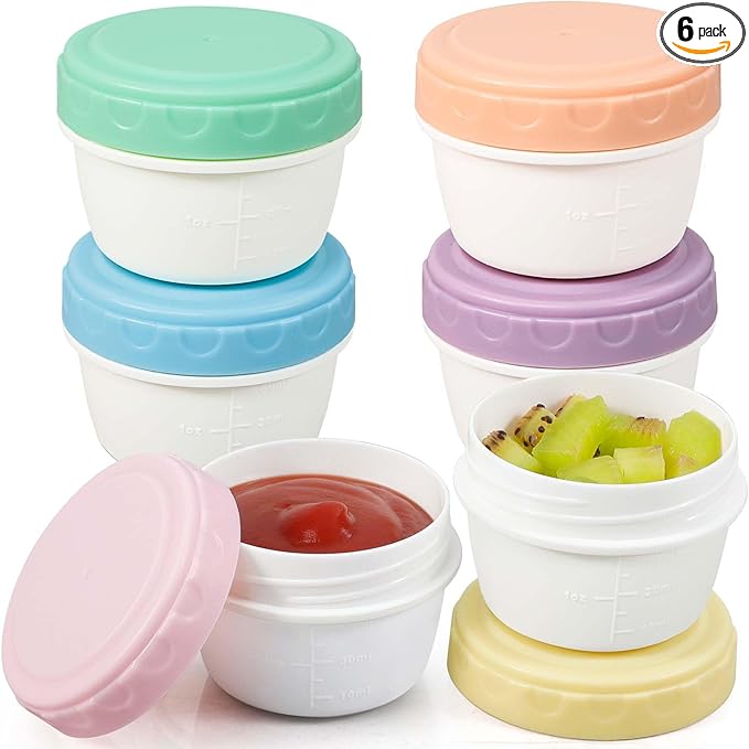 Caperci 6 Pack Salad Dressing Container To Go - 2.7oz Small Condiment Sauce Containers with Leakproof Lids for Bento Lunch Box, BPA-Free, Reusable (Vintage Colors)
