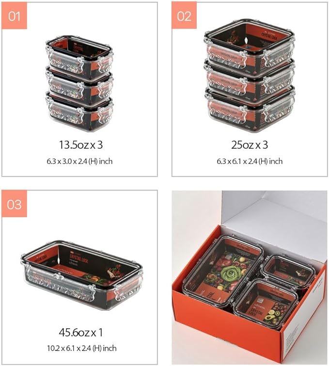 Crystal Lock Airtight Food Storage Containers with Lids Gift Set(7 pack) Tritan | BPA-Free Meal Prep Container | Microwave, Freezer and Dishwasher Safe | Leak-Proof | Fresher Food