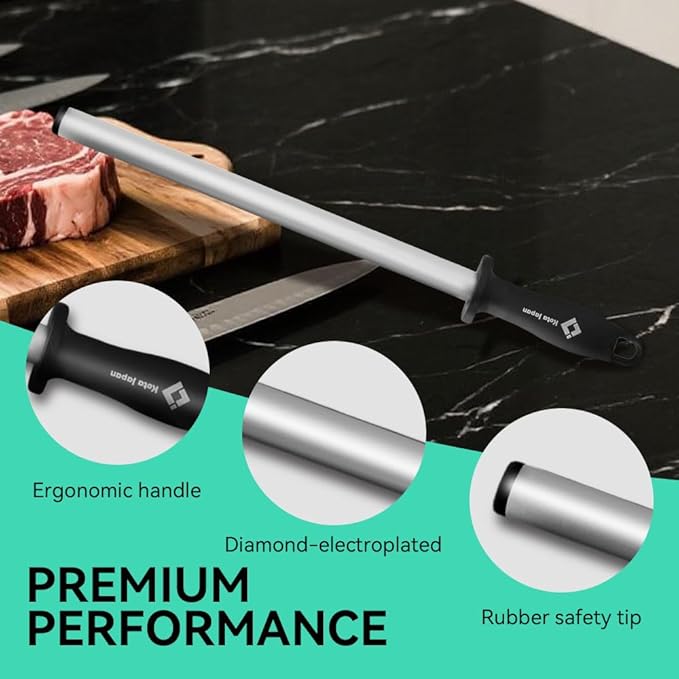Kota Japan 12 in. Diamond Carbon Steel Professional Knife Sharpener Rod | Kitchen, Home or Hunting | Master Chef, Hunter or Home Gourmet Blade Sharpening Rod or Stick