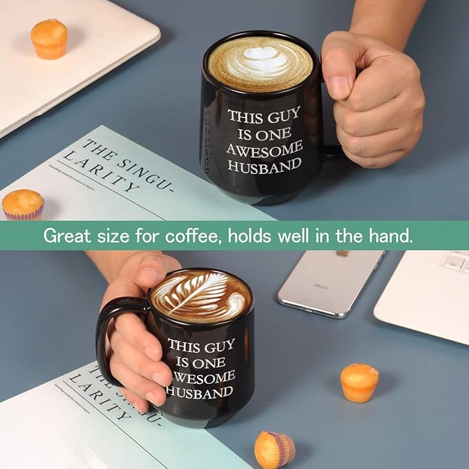 Miicol Funny Coffee Mug 16 oz, Black Coffee Cup, Large Ceramic Tea Mug, Gift Idea for Men, Husband, Flat Bottom Tea Cup, Unique Gift for Birthday, Christmas