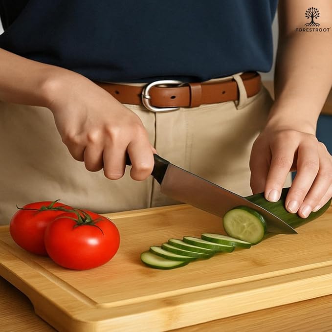 Bamboo Cutting Board Set – 3-Piece Wooden Kitchen Boards for Meal Prep & Serving – Durable Bamboo with Deep Juice Groove & Side Handles – Great for Meat, Vegetables & Charcuterie