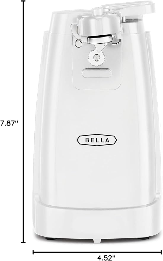 bella Electric Can Opener and Knife Sharpener, Removable Cutting Lever, Cord Storage, Stainless Steel Blade, White