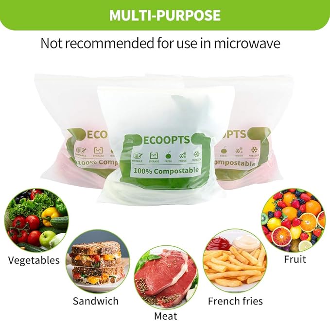 100% Compostable Large Gallon Zip Bag | ECO-Friendly Food Storage Bags | Freezer Bag | Plant-Based BPA-free | Seal well for Fruit,Food and Snack (1, Large)
