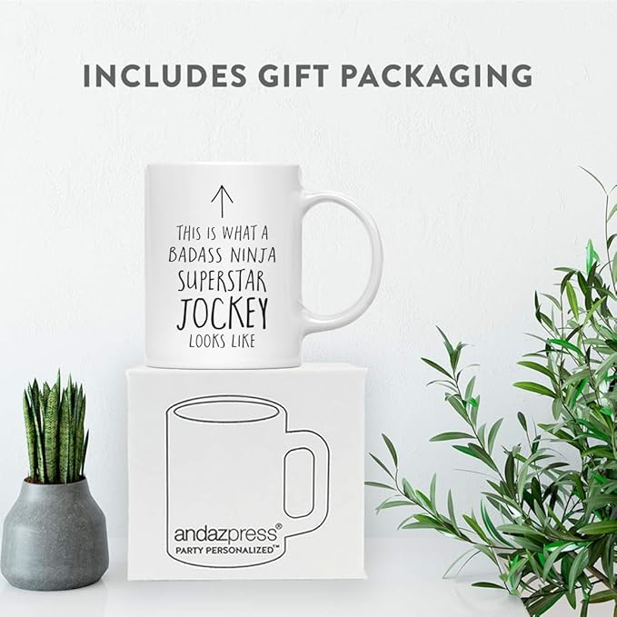 Andaz Press Funny 11oz. Ceramic Coffee Tea Mug Gift, This is What a Badass Ninja Superstar Jockey Looks Like, 1-Pack