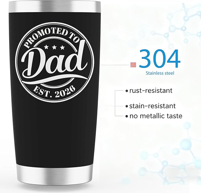 Promoted to Dad Est. 2026 Tumbler - New Dad Christmas Gifts, Gifts for First Time Father, New Father to Be, 20oz Stainless Steel Insulated Tumbler with Lid, Husband Gift from Wife, Black