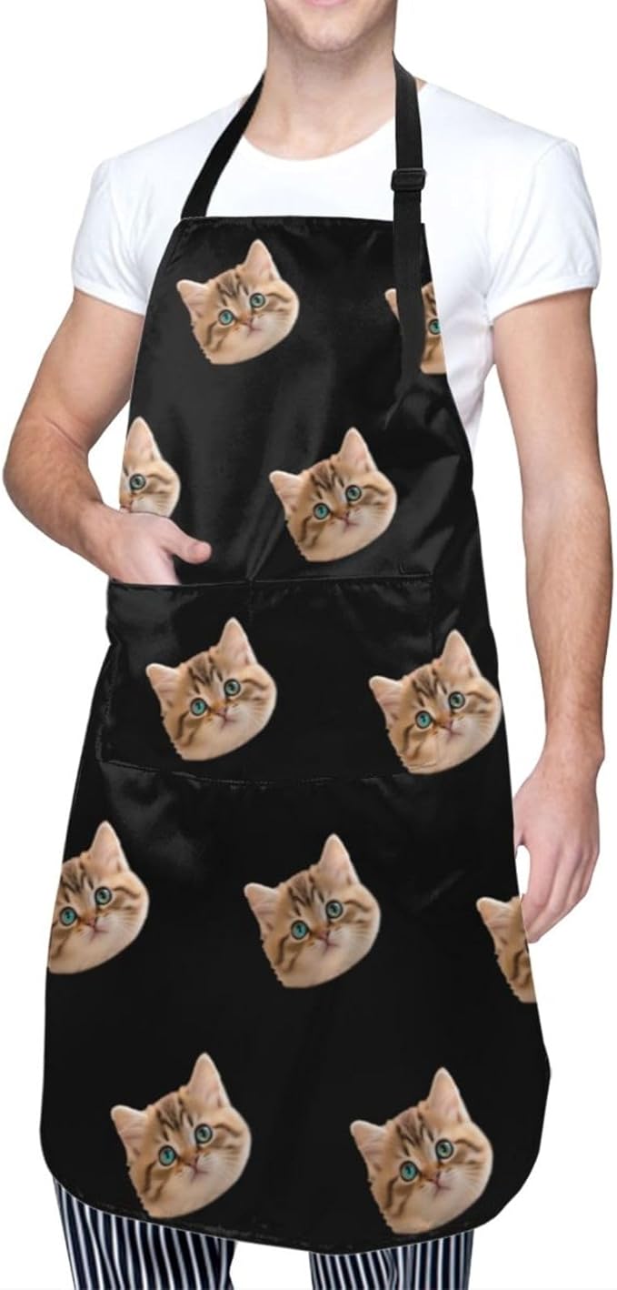 Custom Face Apron for Men Women, Personalized Photo Apron with Pockets, Customized Kitchen Aprons